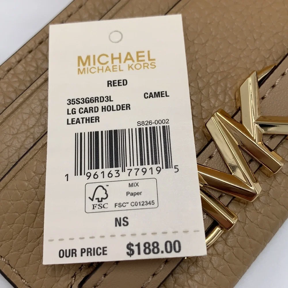 MICHAEL KORS Reed Large Pebbled Leather Card Holder Case Wallet COLOR: CAMEL